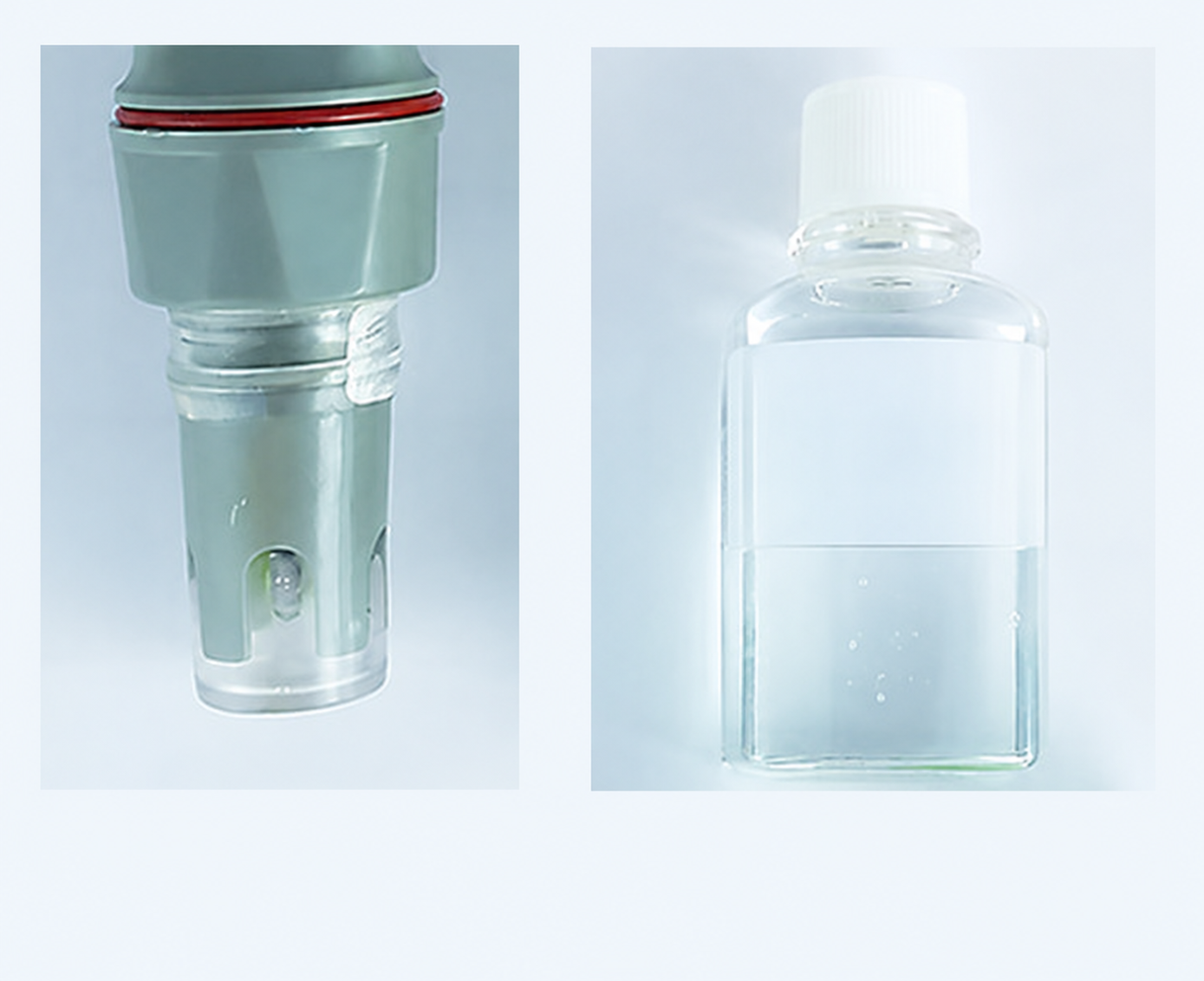 AD11P-artige Elektrode und unbeschriftete Flasche als Pflegeillustration
