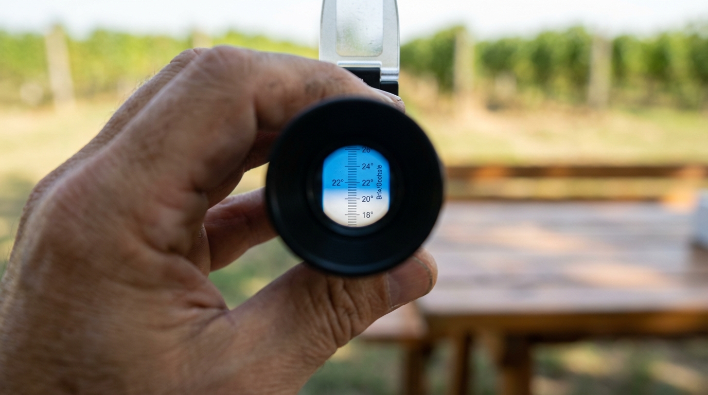 Brix és Oechsle skála a refraktométer szemlencséjén keresztül